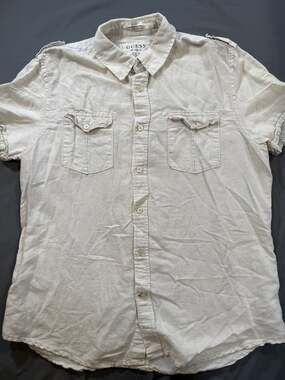 Guess Dillon Slim Fit Linen Blend Short Sleeve Shirt XL Linen Blend